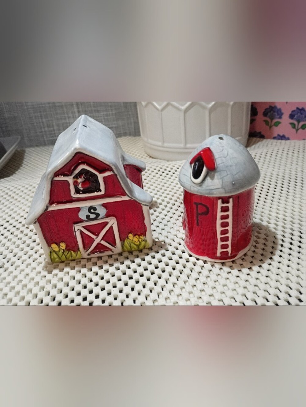 Blue Sky Clayworls Salt & Pepper Set 4.5" x 2.75" x 3" Barn/Silo NEW tag/box